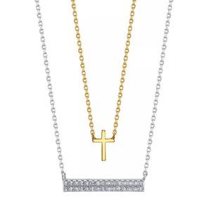 UNWRITTEN Gratitude & Grace Gold Two-Tone Cross and Cubic Zirconia Bar Necklace